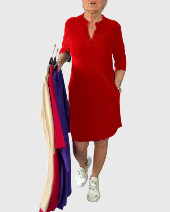 Marigold-Rose | V-Neck Shirt Dress with Pockets