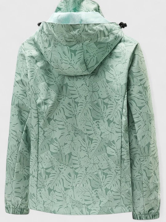 Minka | Tropical Leaf Print Waterproof Jacket Hooded