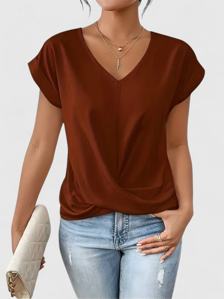 Marilena | Twist Front V-Neck Top with Cap Sleeves