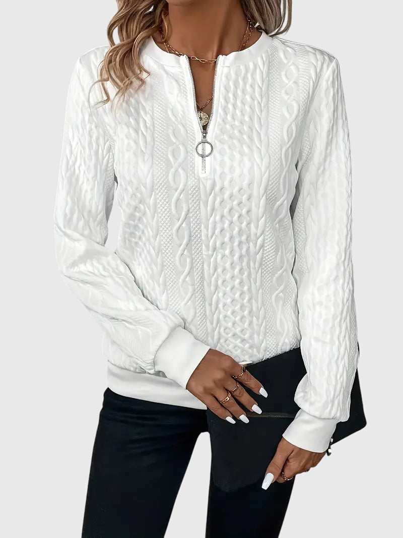 Leslie | Cable Knit Quarter Zip Sweater Pullover