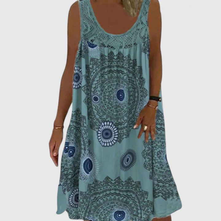 Marina | Boho Print Sundress with Lace Neckline