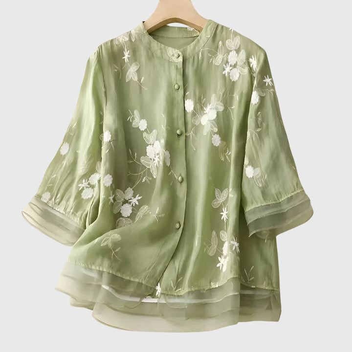 Jeannette | Embroidered Floral Blouse with 3/4 Sleeves