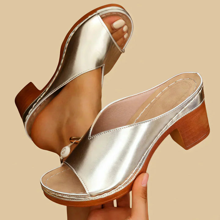 Lyla | Block Heel Peep Toe Mule Sandals