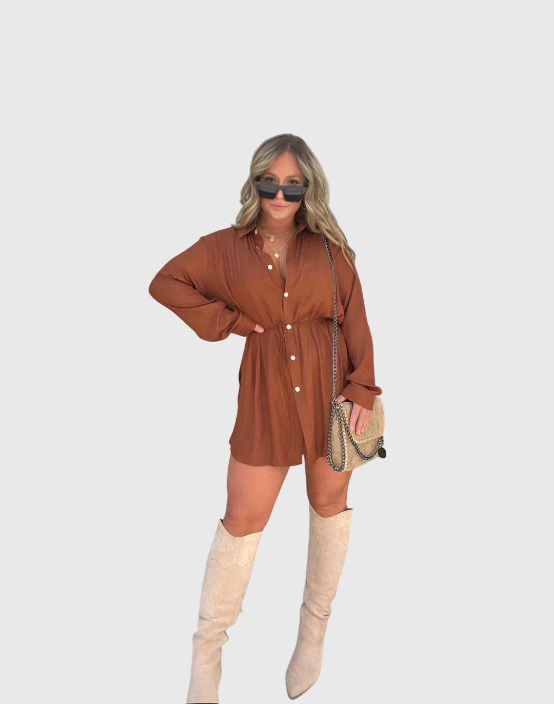 Marjolaine | Button-Up Shirt Dress with Tie Waist