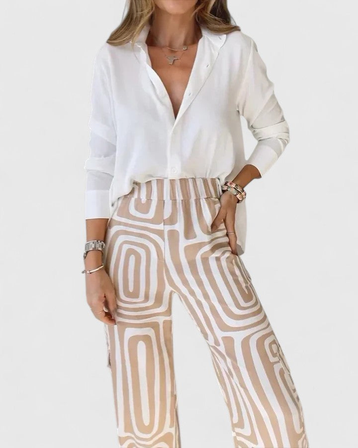 Katja | Geometric Print Two Piece Set with Belt