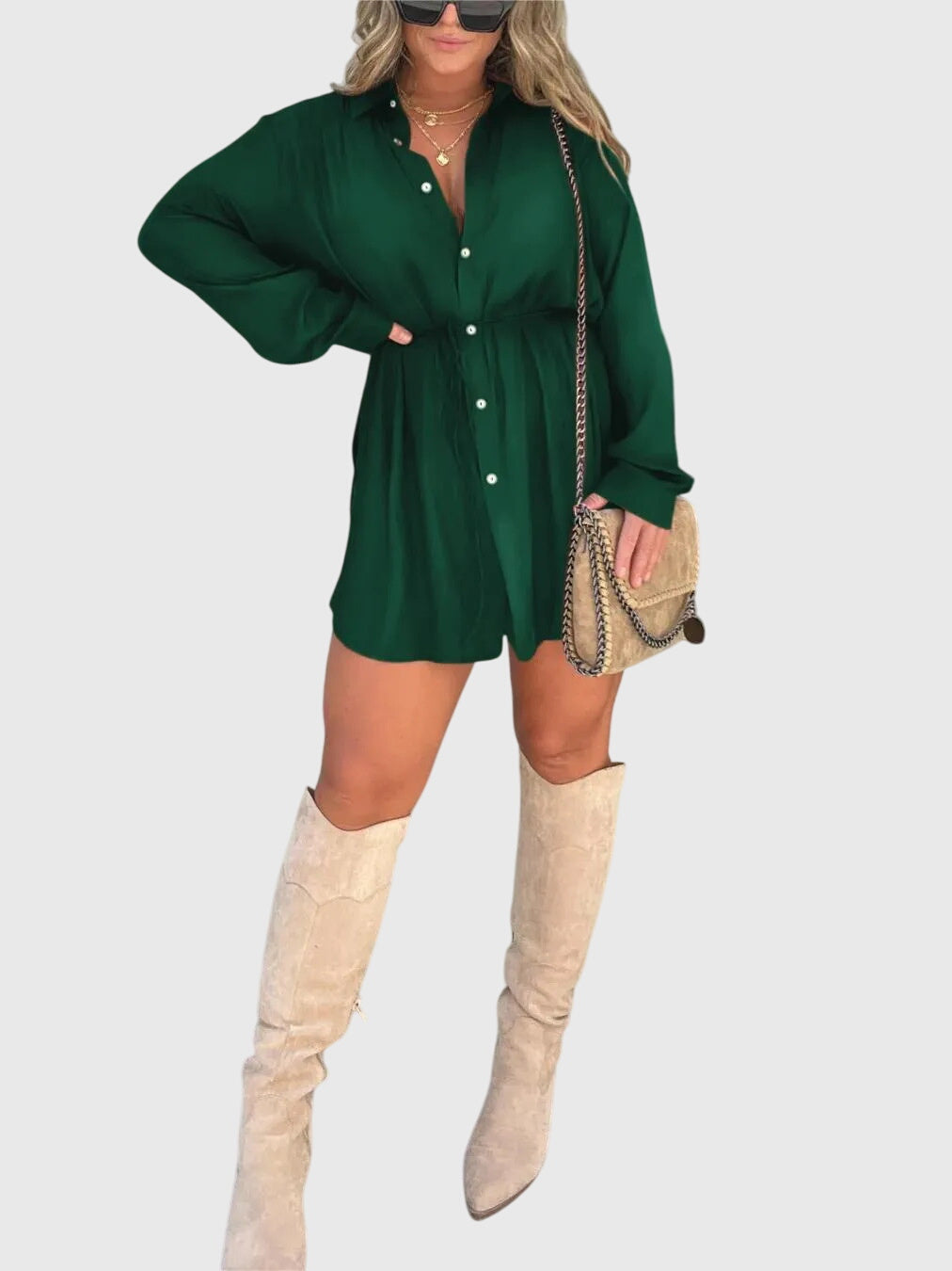 Marjolaine | Button-Up Shirt Dress with Tie Waist