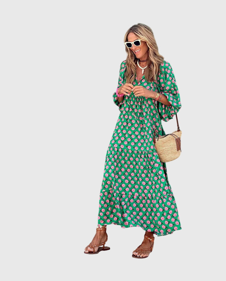 Fleurine | Floral Print Boho Maxi Dress Long Sleeve