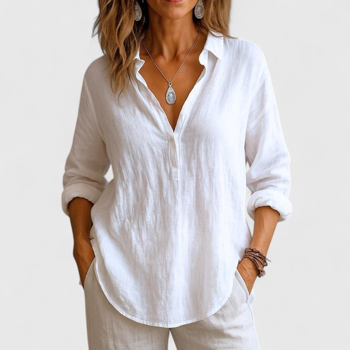 Shaina | Linen Button-Up Blouse with Long Sleeves