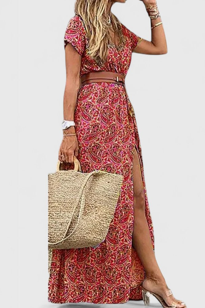 Saskia | Floral Boho Maxi Dress with Belt