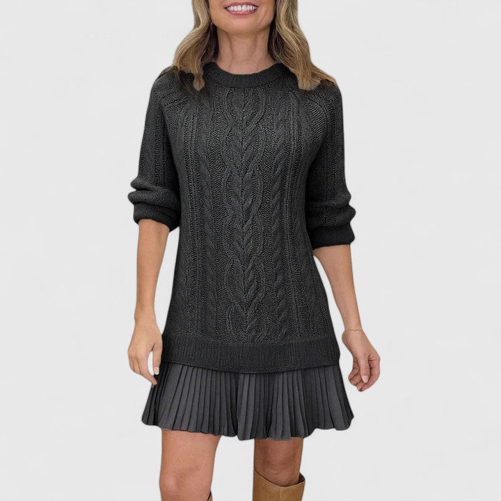 Ruthie | Cable Knit Sweater Dress with Pleated Hem