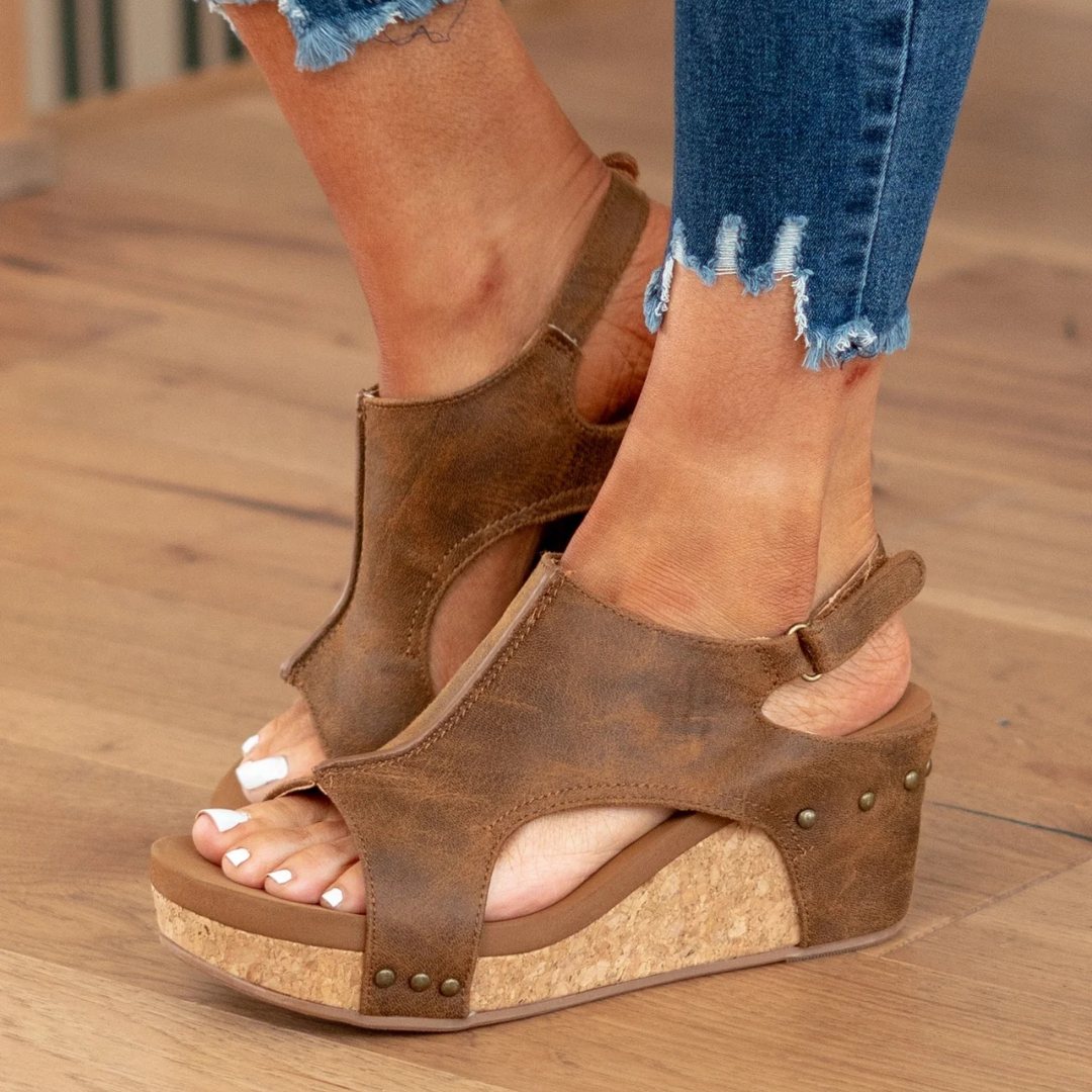 Valeria | Open Toe Wedge Slingbacks