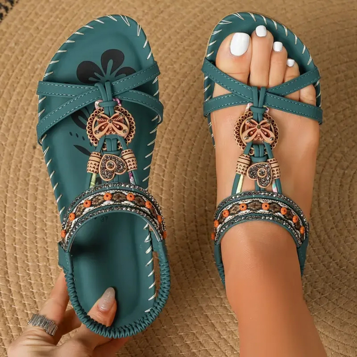Lyn | Bohemian Embellished Flat Sandals for Women