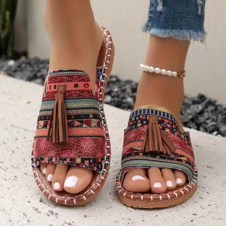 Patience | Bohemian Slide Sandals with Tassel Detail