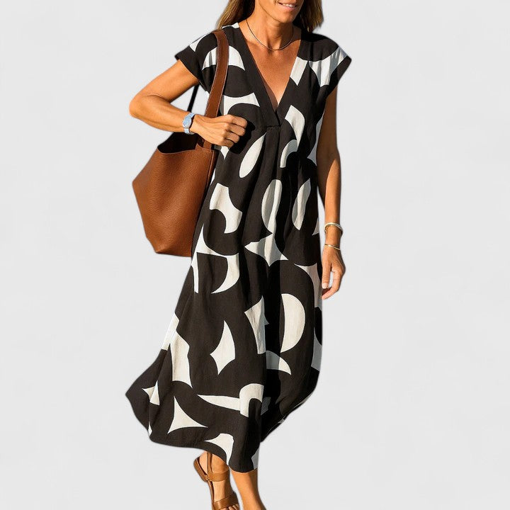 Cyprienne | Geometric Print V-Neck Maxi Dress