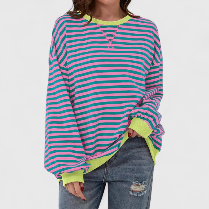 Neda | Striped Oversized Crewneck Pullover Sweater