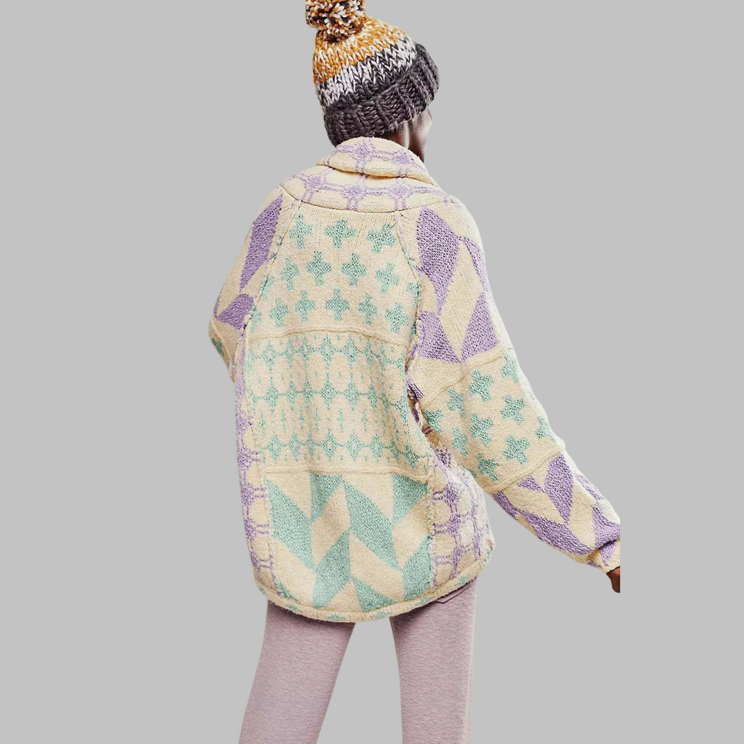 Julianne | Oversized Patchwork Knit Cardigan with Collar