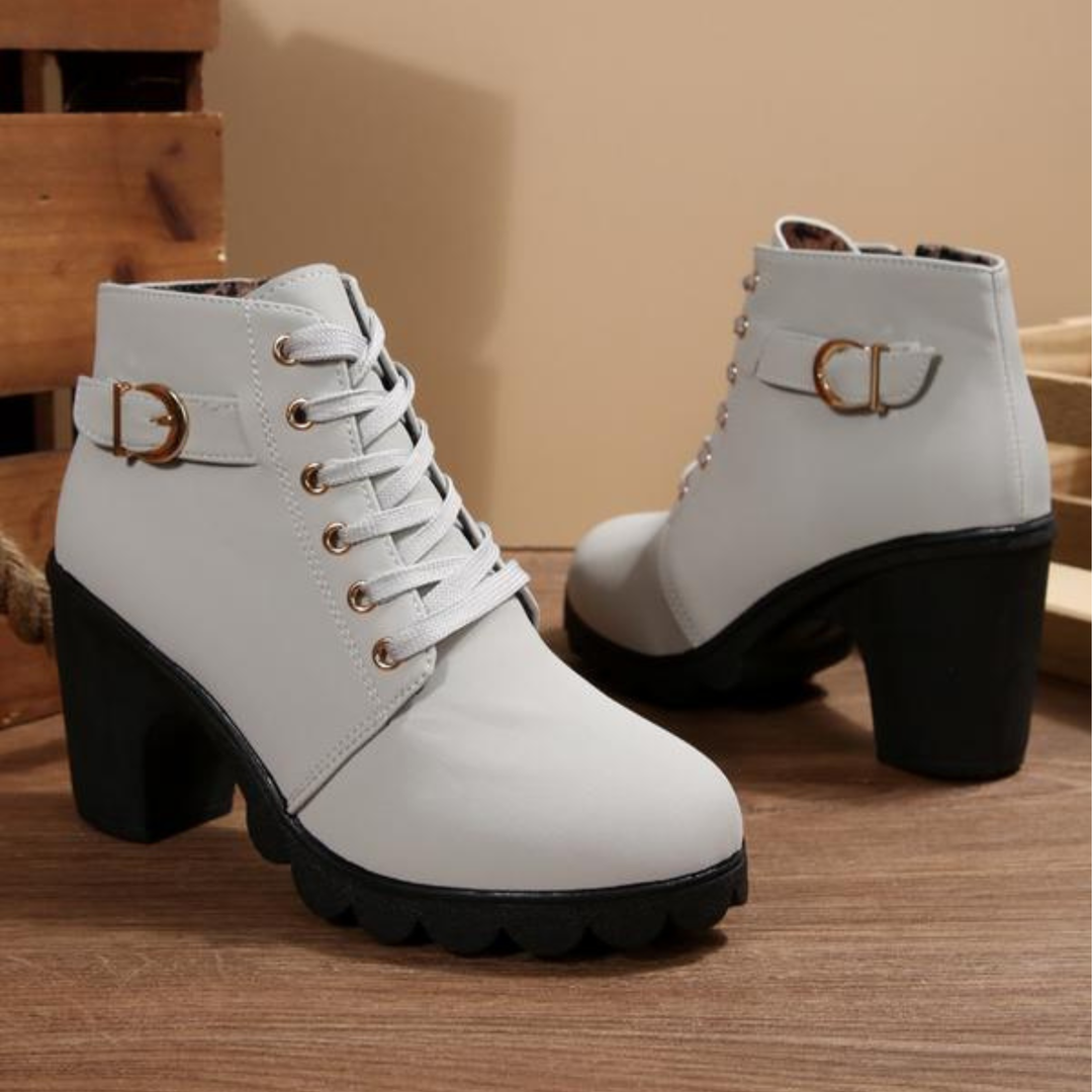 Marlene | Lace-Up Block Heel Ankle Boots with Buckle