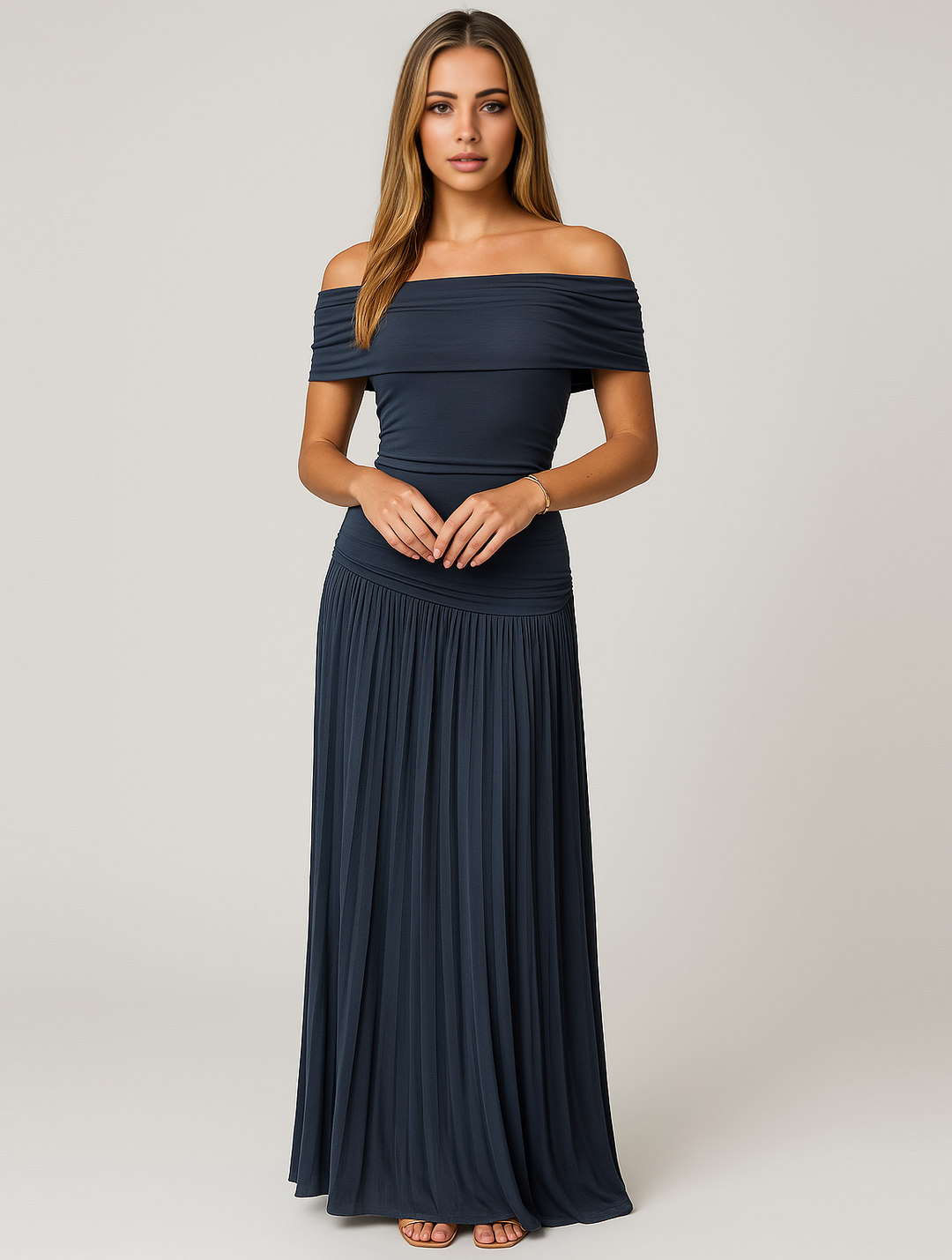 Joy | Off Shoulder Pleated Maxi Dress