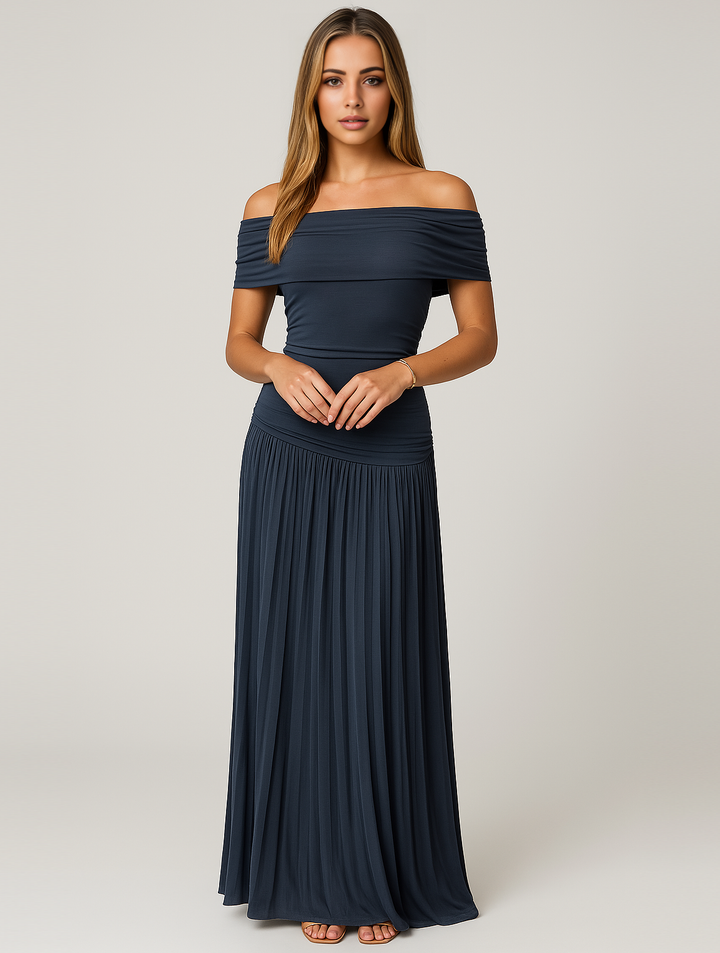Joy | Off Shoulder Pleated Maxi Dress