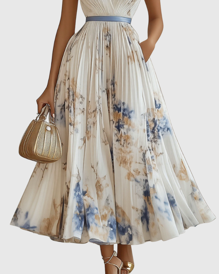 Niamh | Pleated V-Neck Maxi Dress