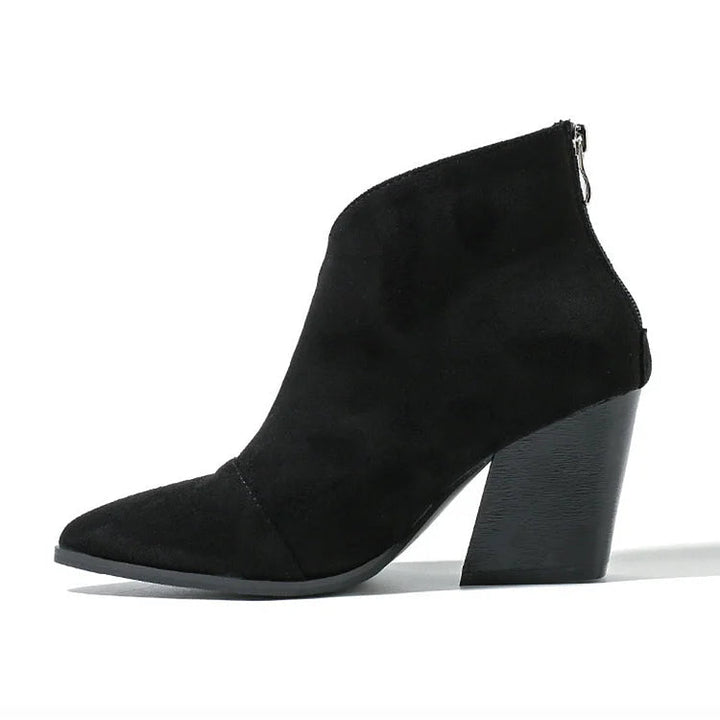 Roxana | Black Pointed Toe Ankle Boots with Block Heel