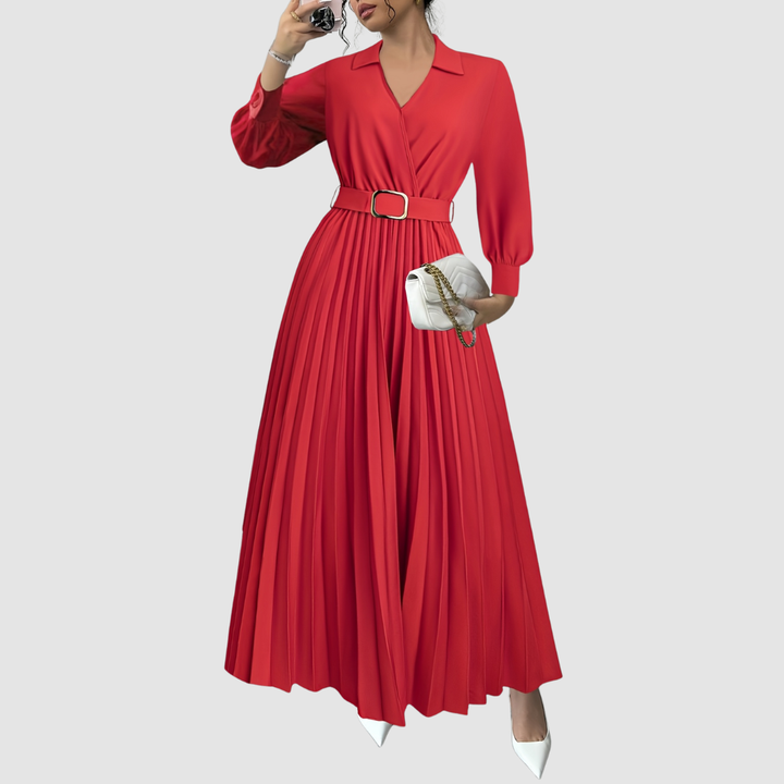 Soraya | Pleated Empire Waist Maxi Dress with Belt