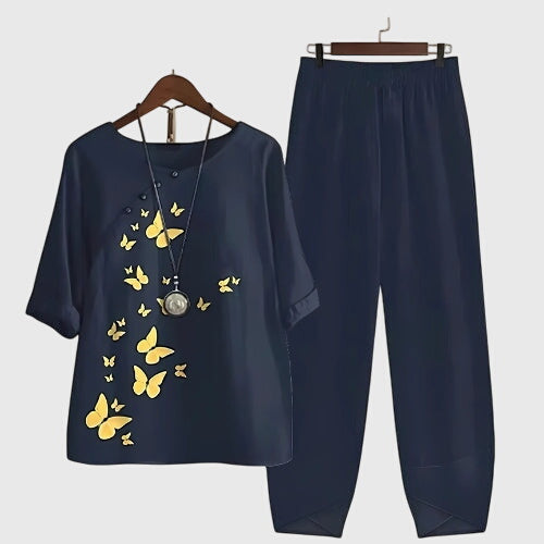Macy | Butterfly Print Two Piece Set with Pants