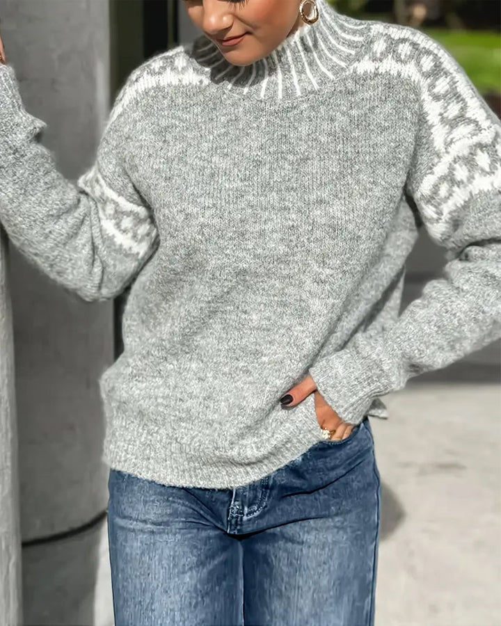 Luce | Grey Fair Isle Mock Neck Sweater