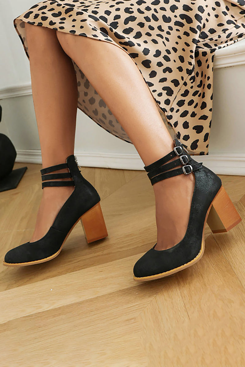 Vinca | Ankle Strap Block Heels with Buckles