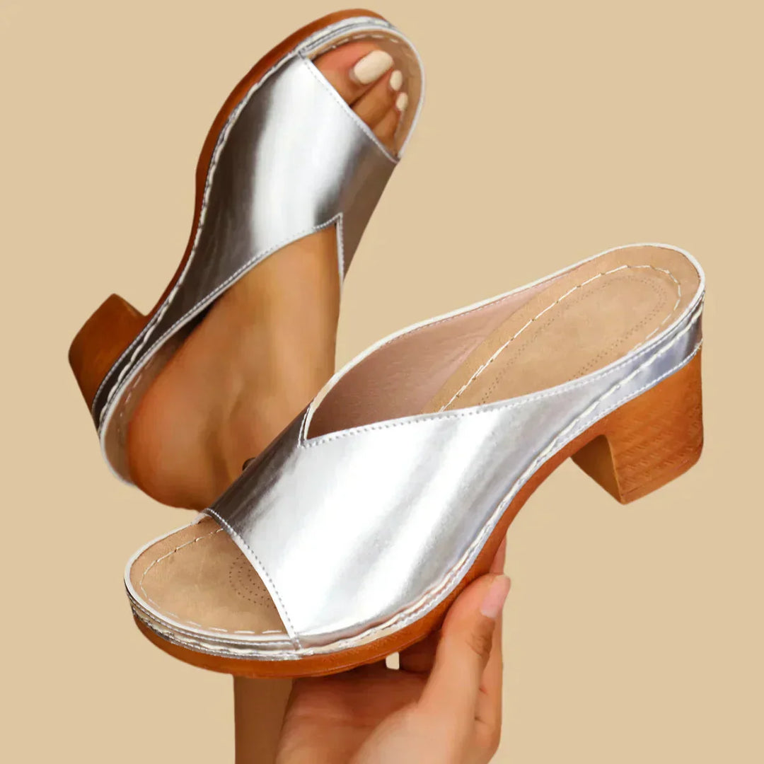 Lyla | Block Heel Peep Toe Mule Sandals
