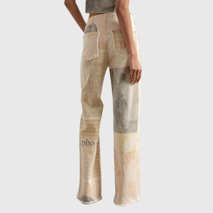 Dusty | Beige Statue Print Wide Leg Jeans