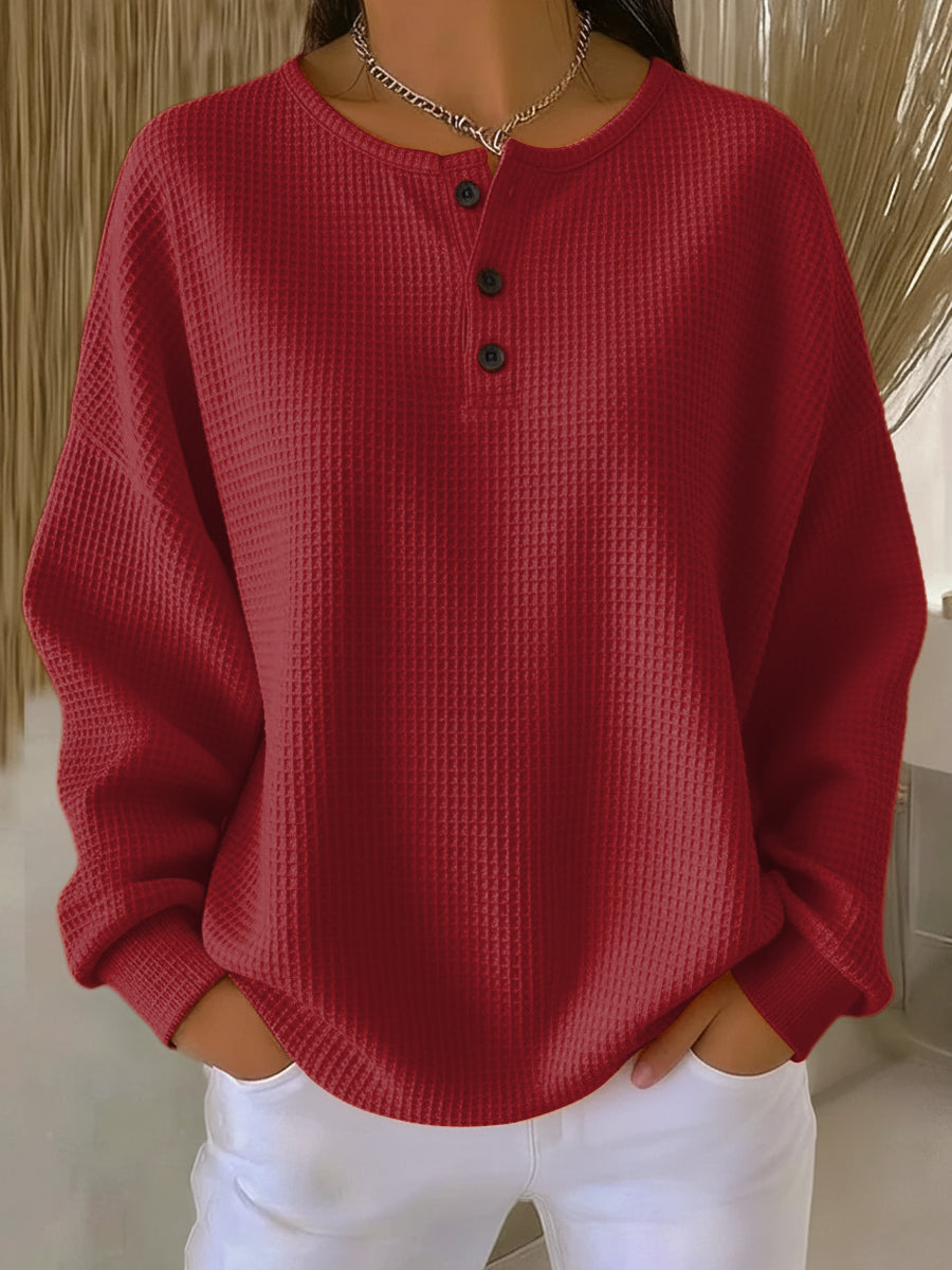 Kit | Relaxed Fit Waffle Knit Henley Sweater