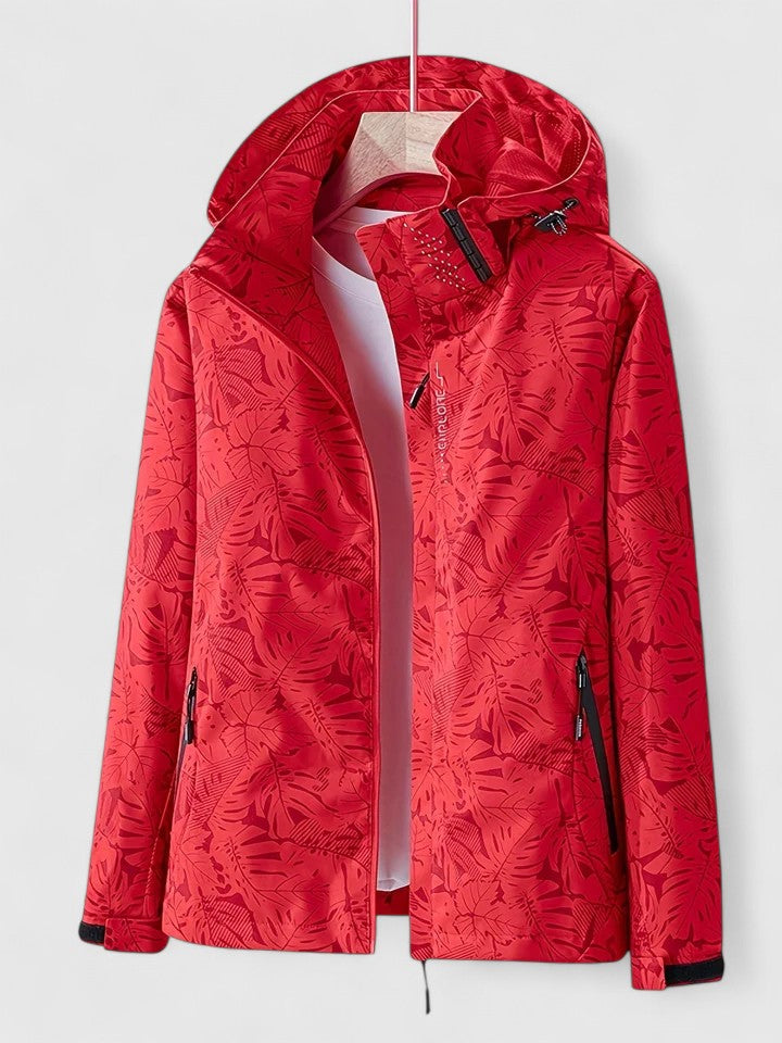 Minka | Tropical Leaf Print Waterproof Jacket Hooded