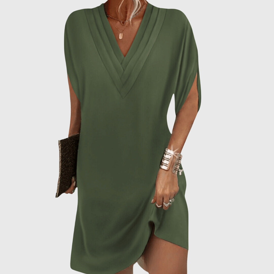Helaine | V-Neck Shift Dress with Split Sleeves