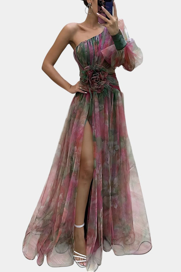 Thalassa | Floral One-Shoulder Maxi Dress with Slit