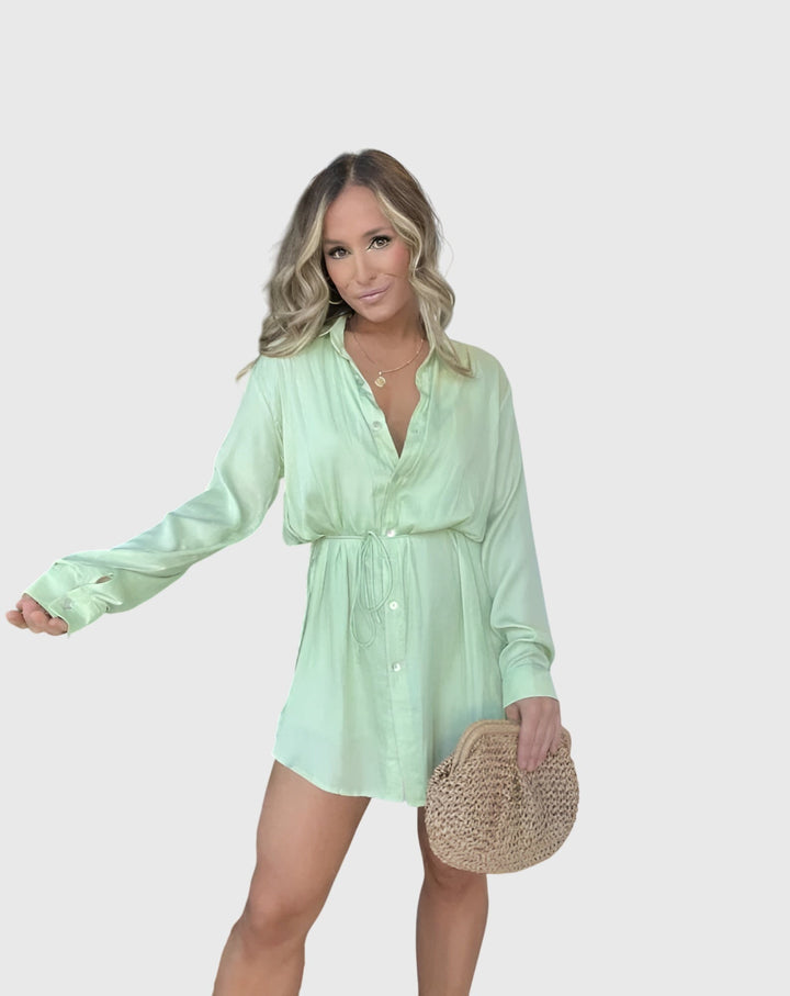 Marjolaine | Button-Up Shirt Dress with Tie Waist