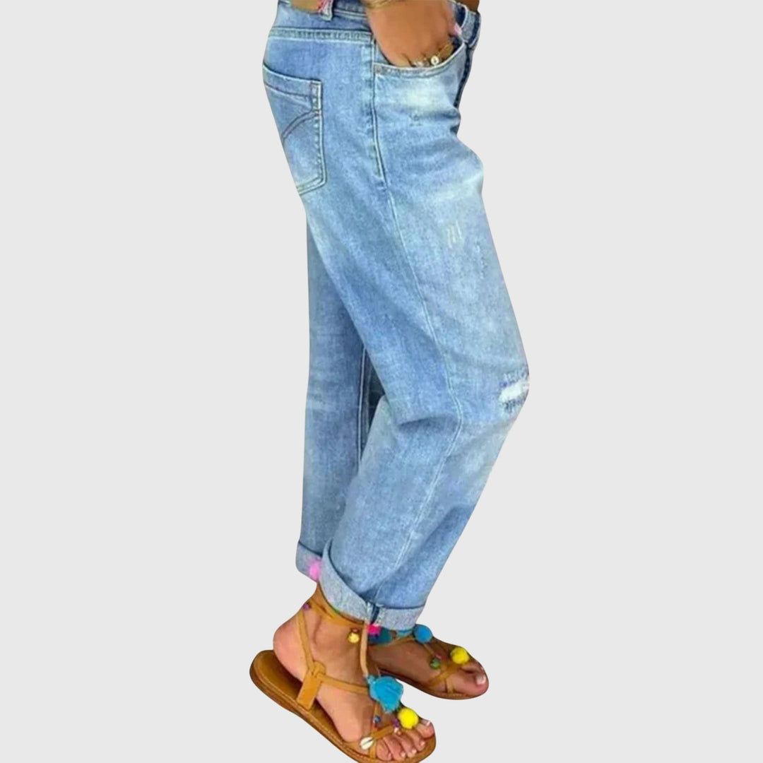Taylor | Light Blue Distressed Boyfriend Jeans Button-Fly