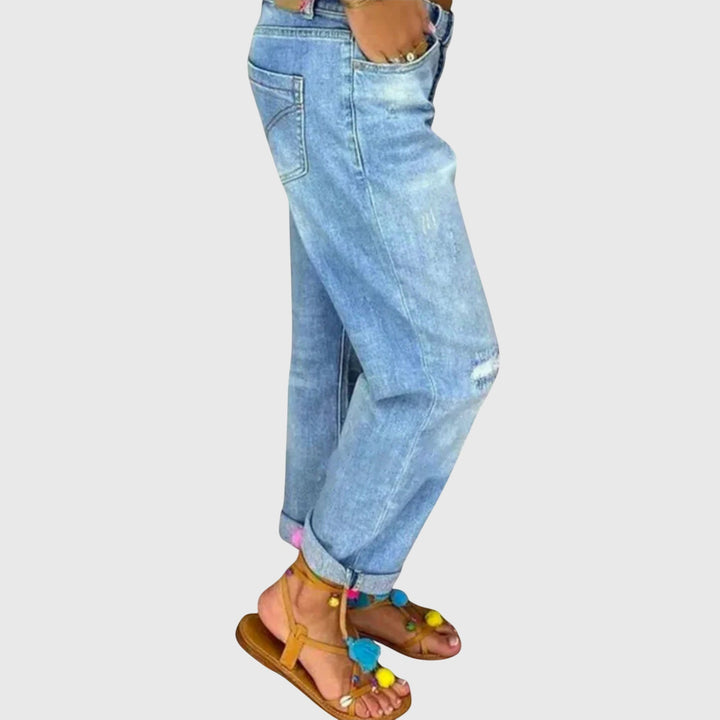 Taylor | Light Blue Distressed Boyfriend Jeans Button-Fly