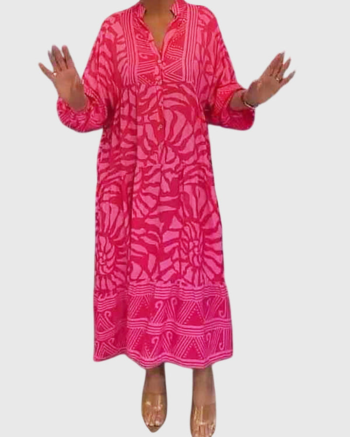 Cordeliaella | Printed V-Neck Maxi Dress with Sleeves