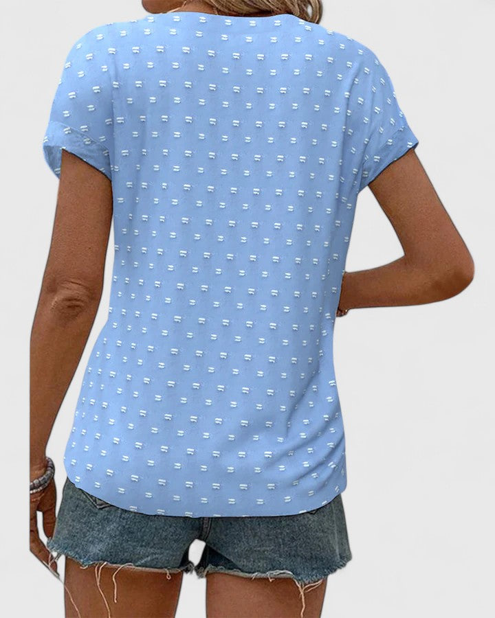 Annick | Textured Dot V-Neck Button Up Blouse