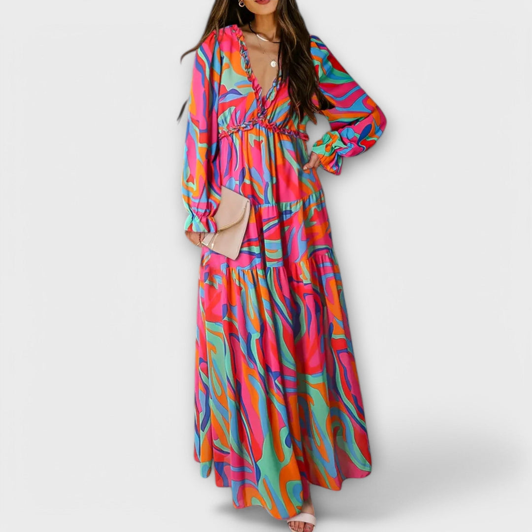 Rosemary | Floral V-Neck Maxi Dress Long Sleeve