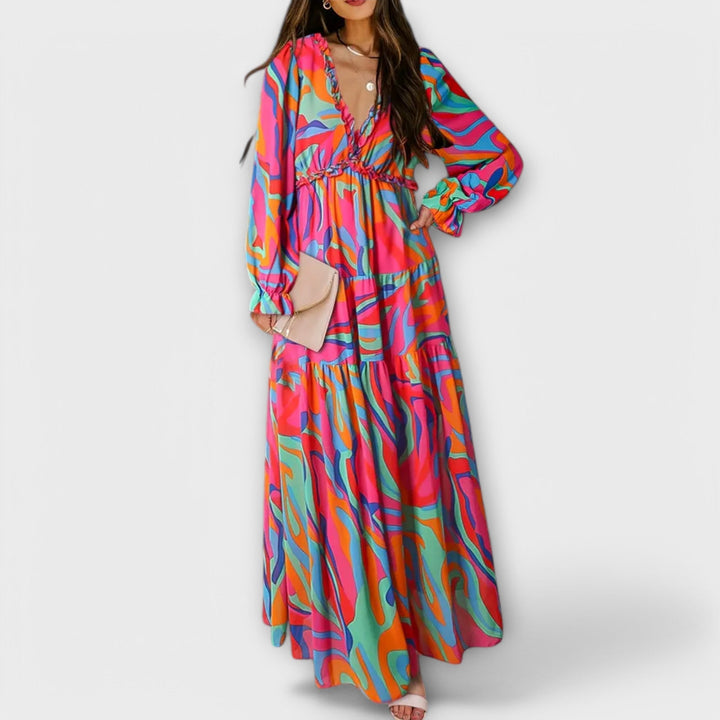 Rosemary | Floral V-Neck Maxi Dress Long Sleeve