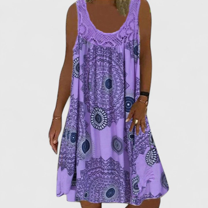 Marina | Boho Print Sundress with Lace Neckline