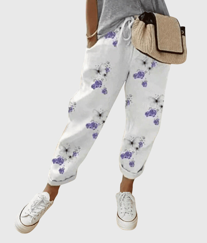 Eitana | Abstract Print Linen Pants with Drawstring