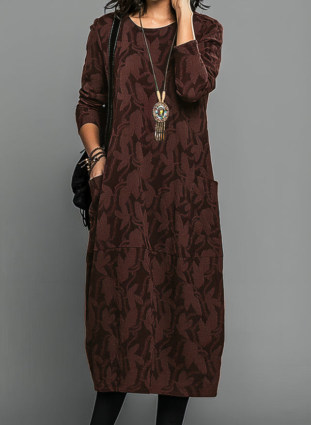Cecania | Jacquard Floral Midi Dress with Pockets