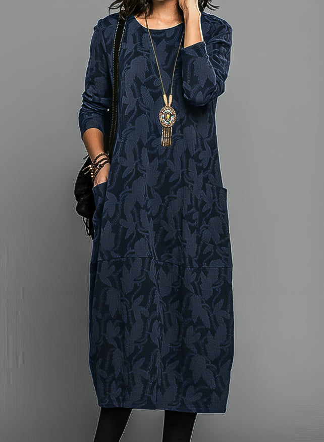 Cecania | Jacquard Floral Midi Dress with Pockets