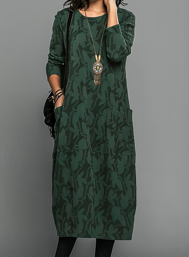 Cecania | Jacquard Floral Midi Dress with Pockets