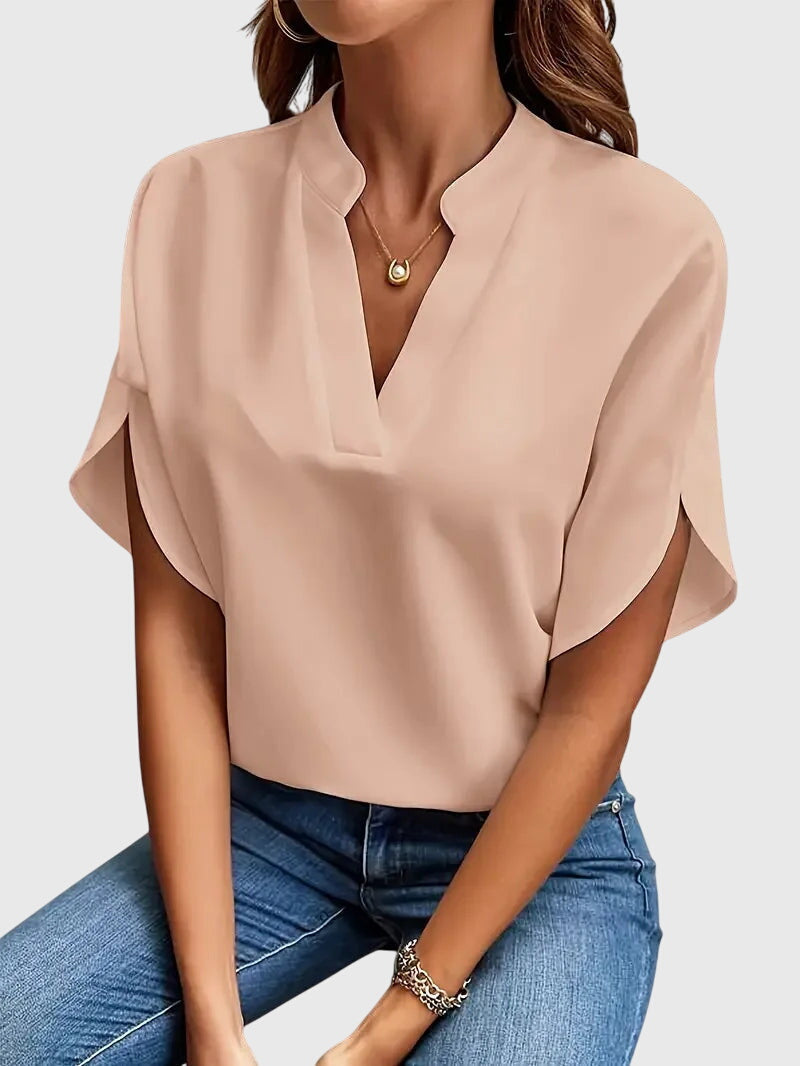 Jean | V-Neck Casual Blouse with Short Sleeves