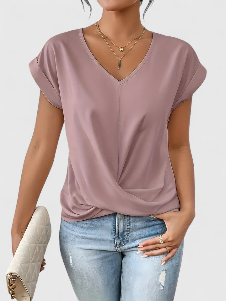 Marilena | Twist Front V-Neck Top with Cap Sleeves