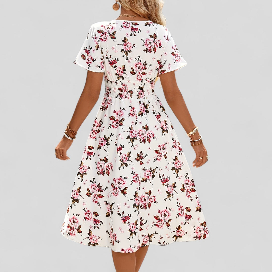 Diamanta | White Floral Empire Waist Midi Dress